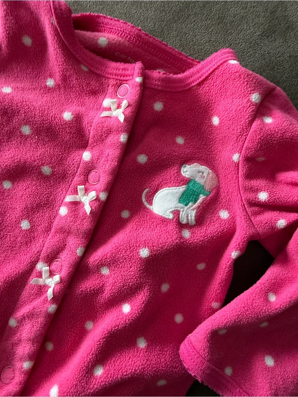 Baby Girls' Hot Pink Polka Dot Fleece One-Piece Sleepwear Dog